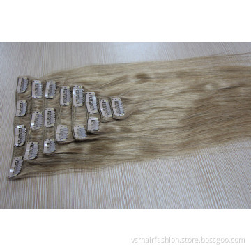 Hot Selling 7 / 8 / 10 Pieces European Human Hair Remy Grade Blonde Color Clip in Hair Extension